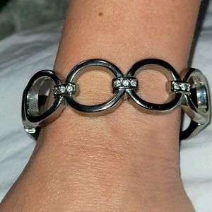 Silver, Hinged Bangle Bracelet. Ovals & Gems.